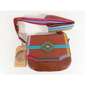 Catchfly Leather Crossbody Saddle Bag Purse Aztec Embroidered Western Rodeo